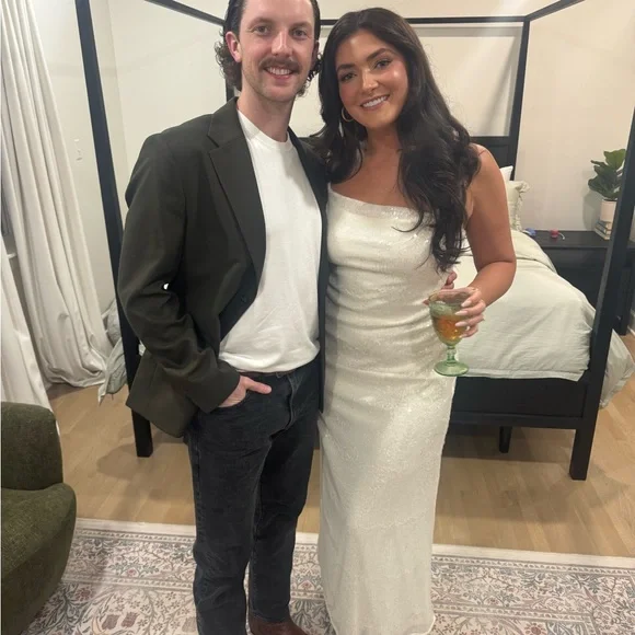 Anthropologie Cream Sequin Dress - Picture 5 of 6